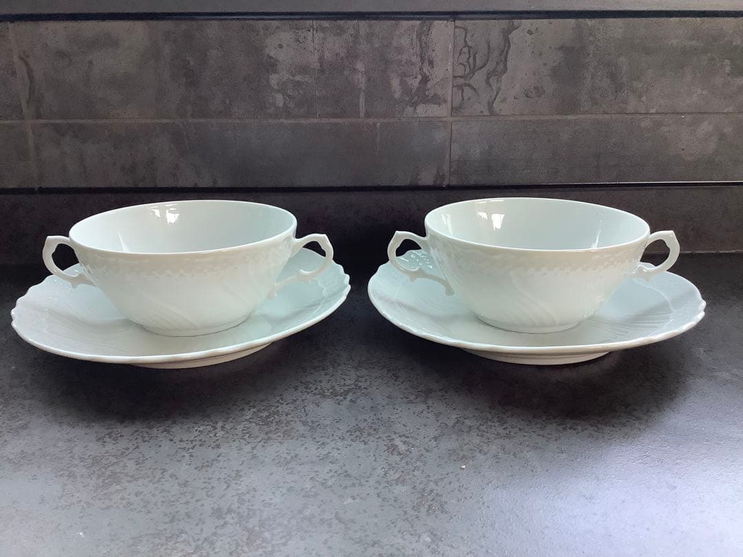 未使用品 リチャードジノリ ベッキオホワイト スープカップ×ソーサー 2