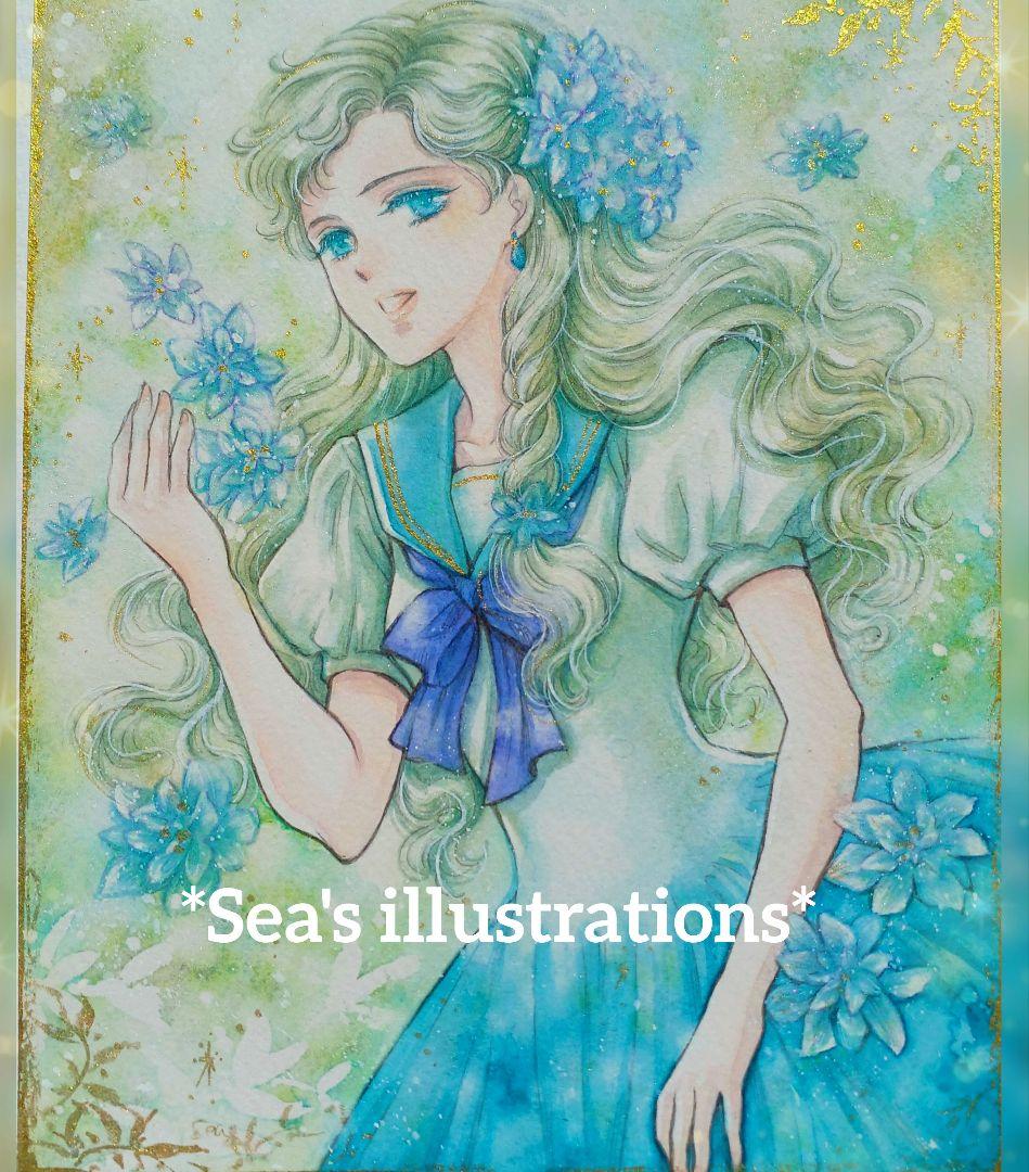 ◇聖なる翠◇手描きイラスト 手描きイラスト オリジナル 「翡翠の魔術師」 原画 男の子 青年 創作