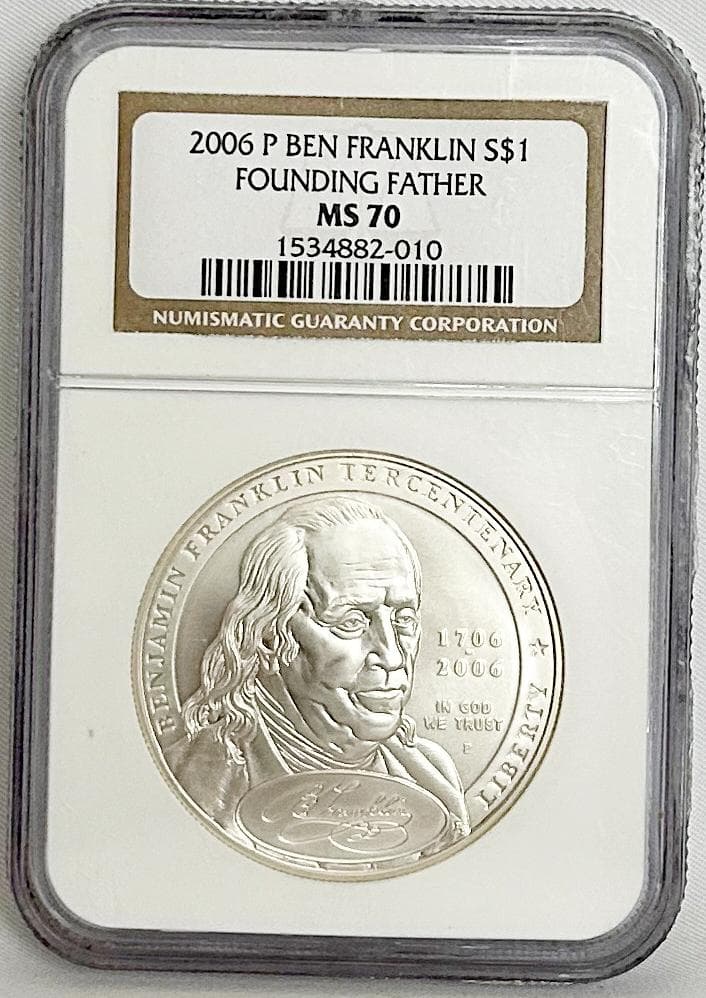 ベン・フランクリン記念2006年米国NGCMS70 1534882-010 Buy 2006-P Ben Franklin Founding Father $1 Silver Commem MS-70 NGC