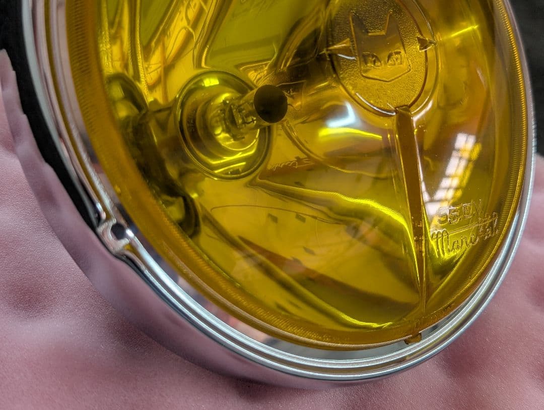 マーシャル 722 ヘッドライト リム付き イエローレンズ 彫り猫 旧車