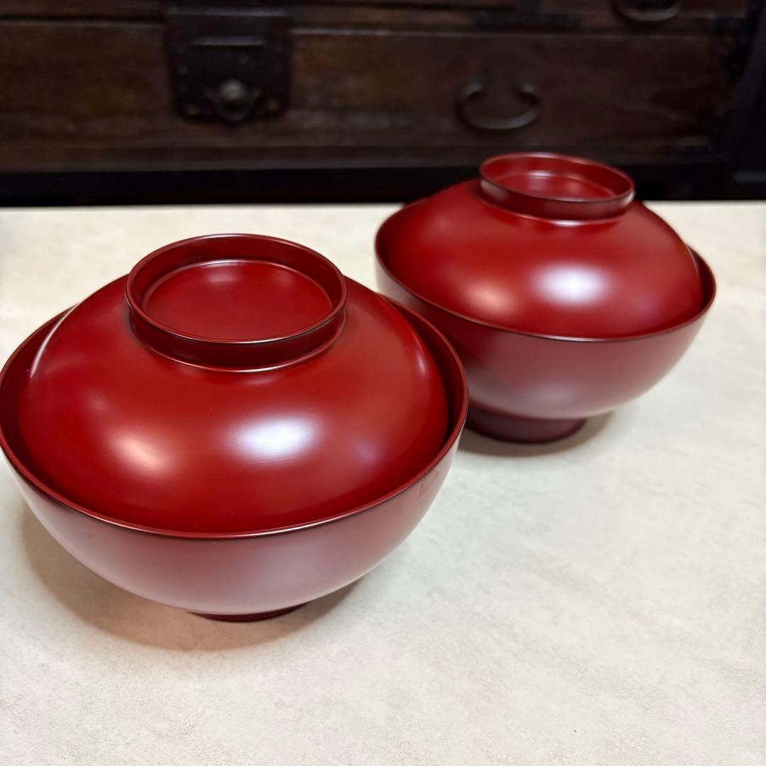 山田平安堂　古代朱　雑煮椀　二客　ペア 山田平安堂 漆器 雑煮椀 古代朱/黒 お椀/蓋付き/木製 : 漆器 山田平安