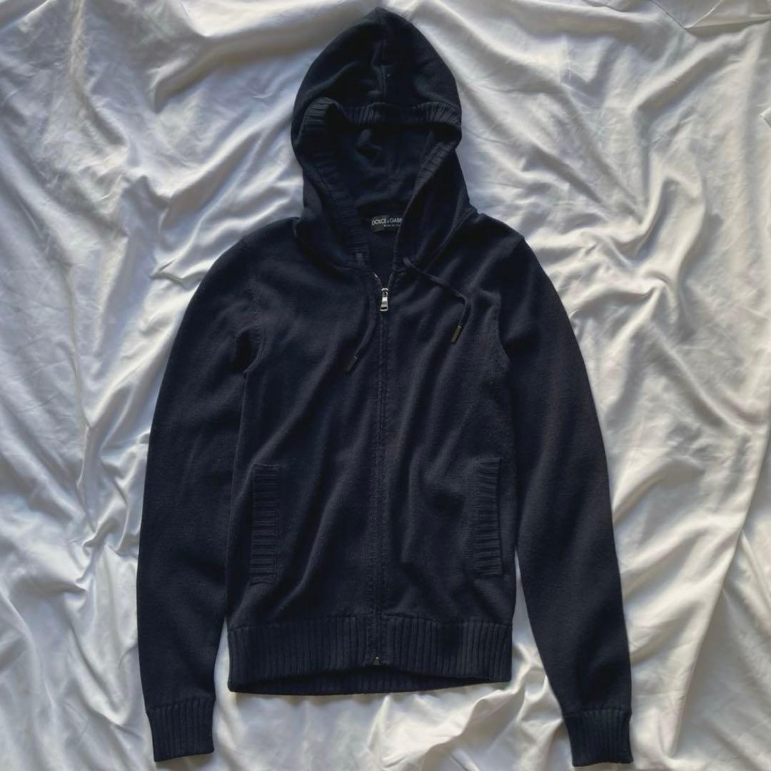 Dolce&Gabbana フルジップ ニット パーカー 44 DOLCE & GABBANA Sweater Black Logo Plaque Hooded Full Zip IT54