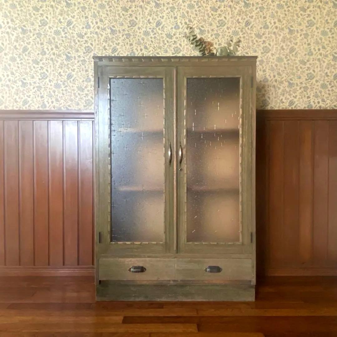 アンティーク家具　本棚　模様ガラス銀河　当時物　鍵付き 鍵付きのアンティーク家具、英国のビューローブックケース（本棚と