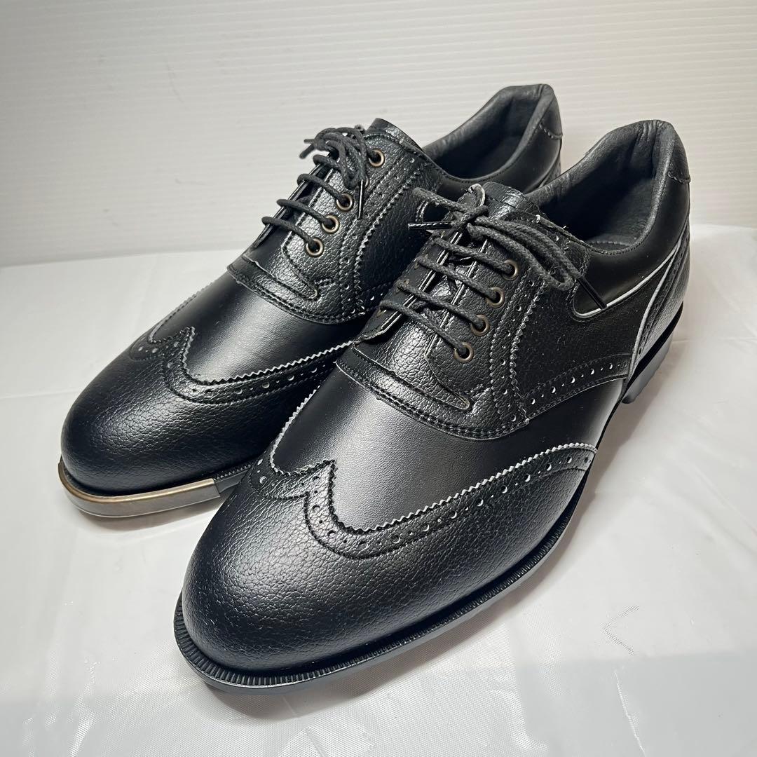 未使用級】ゴルフシューズ ウィングチップ メンズ レザー 黒 26