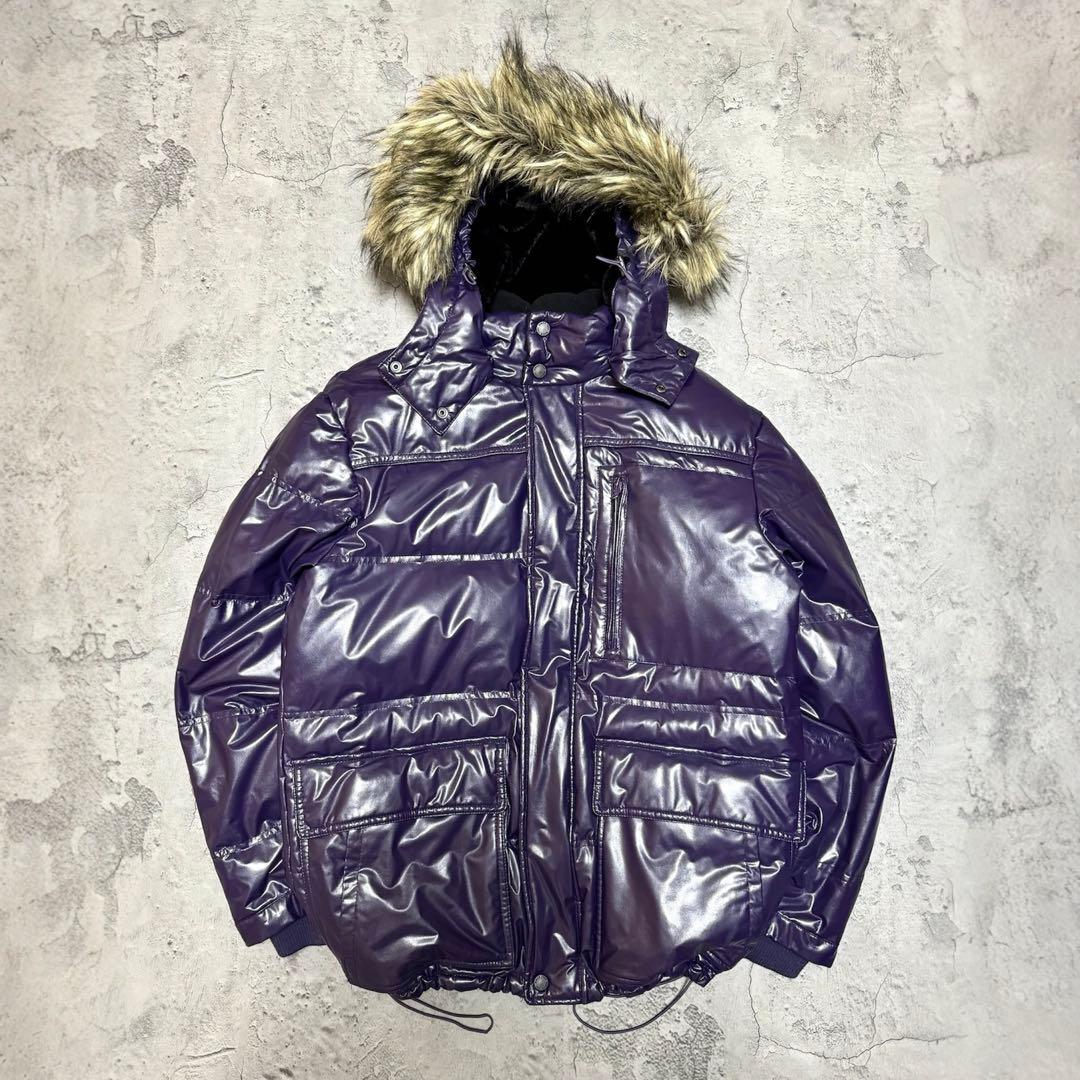 OLD UNIQLO Y2K 光沢パープル プレミアムダウンジャケット ファー OLD UNIQLO Y2K 光沢パープル プレミアムダウンジャケット ファー