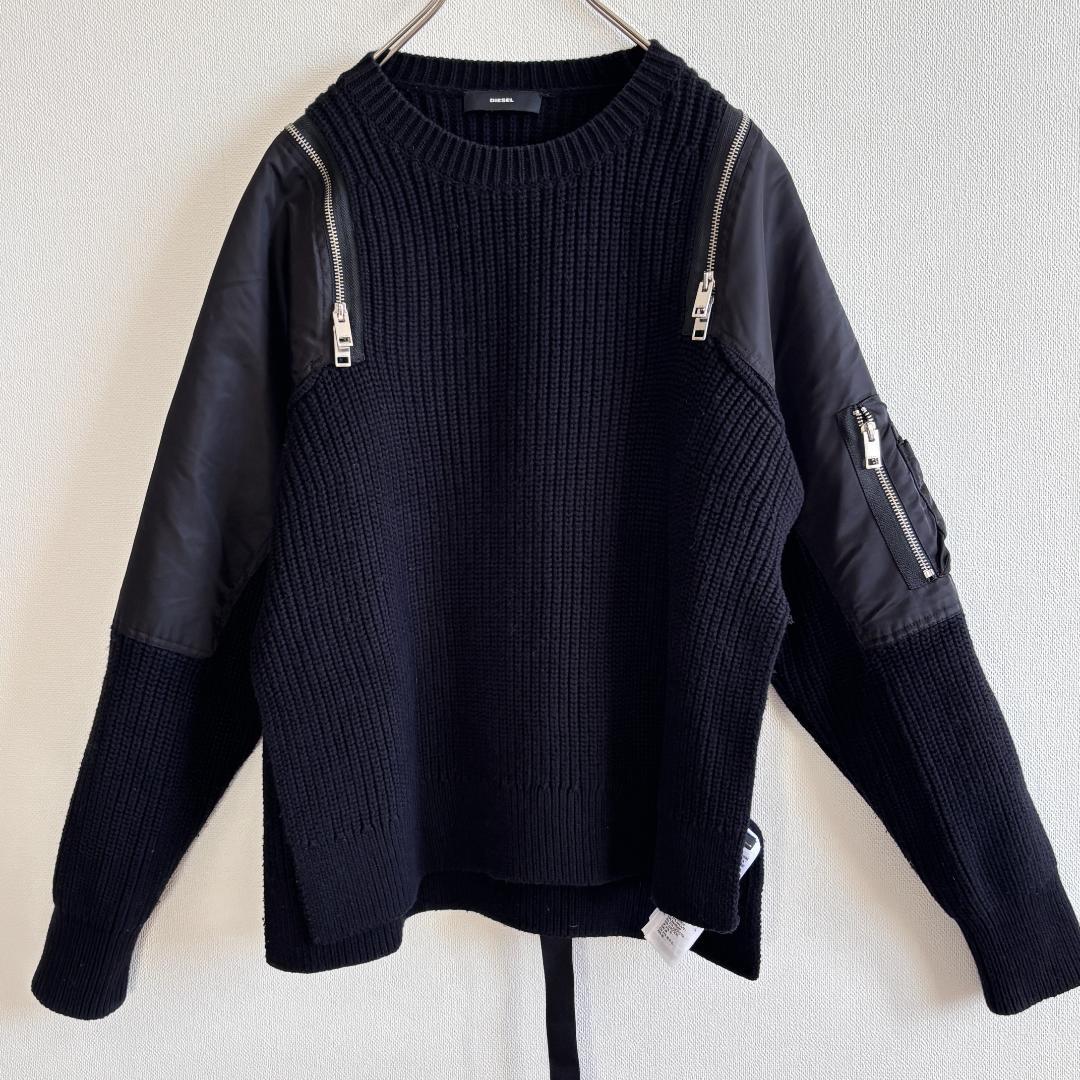 超人気・極美品】DIESEL/MA-1異素材ドッキングニット/黒/M相当 - メルカリ