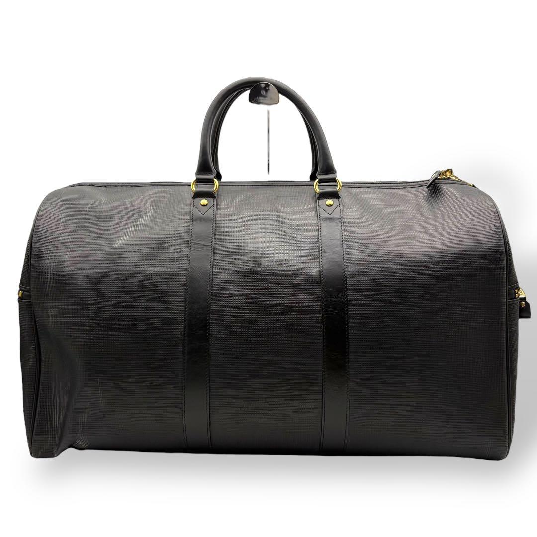 マリクレール ボストンバッグ 腕掛け レザー ブラック 金具ロゴ 鍵付き