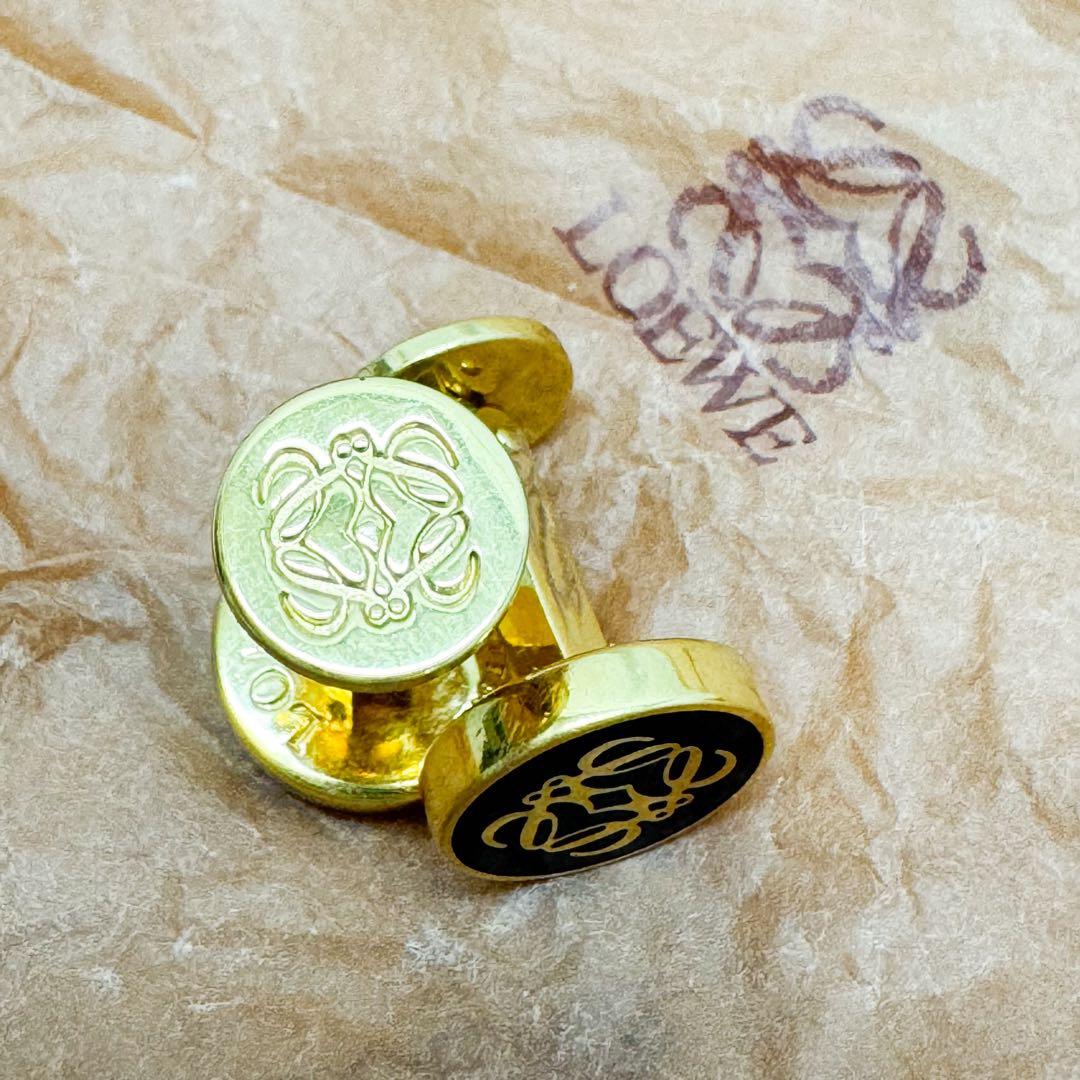 LOEWE ゴールド ブラック カフリンクス D (傷や汚れあり)】【希少】LOEWE ロエベ ヴィンテージ カフス