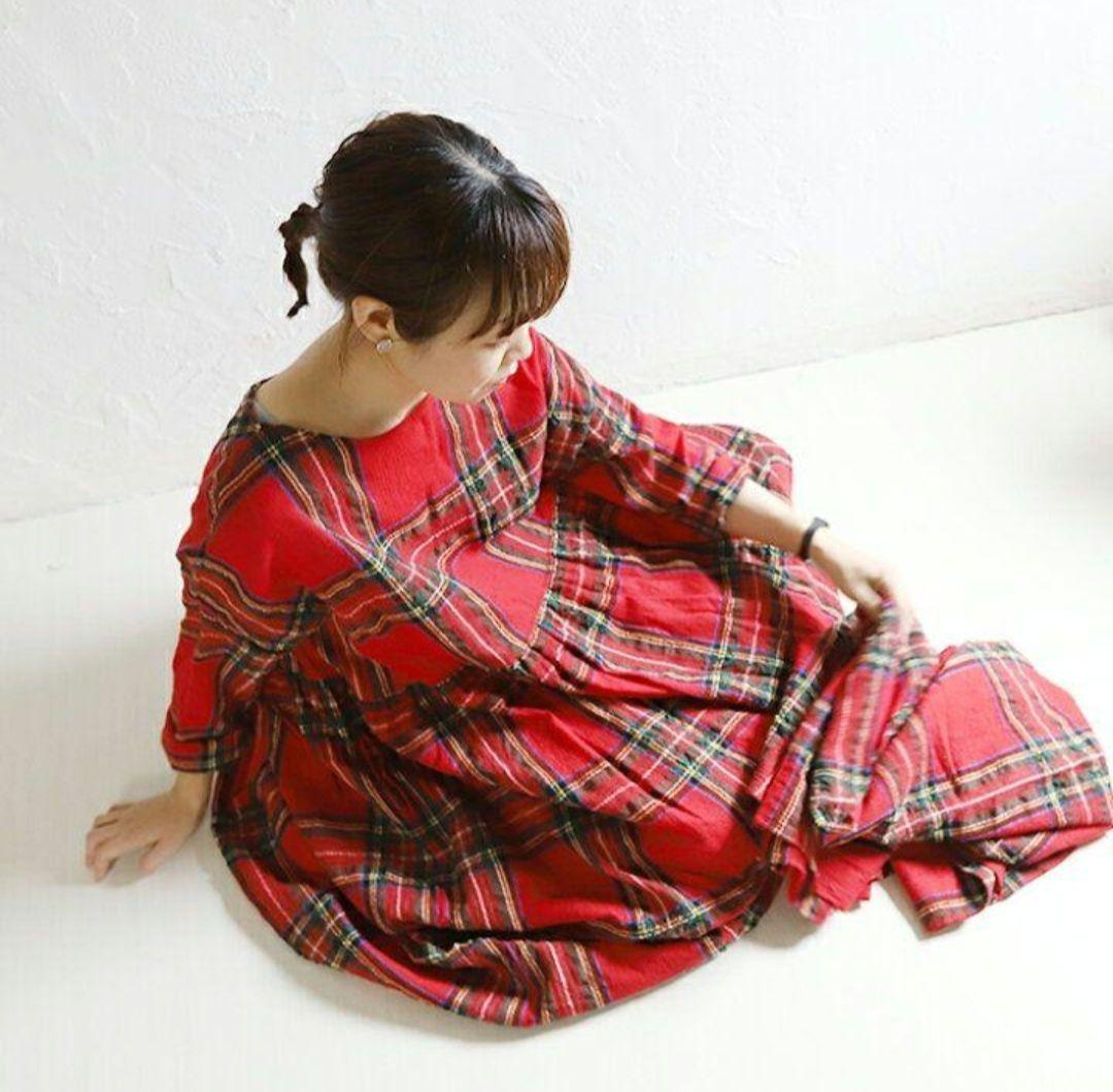 ICHI※イチアンティークス ウールガーゼタータンチェックワンピース