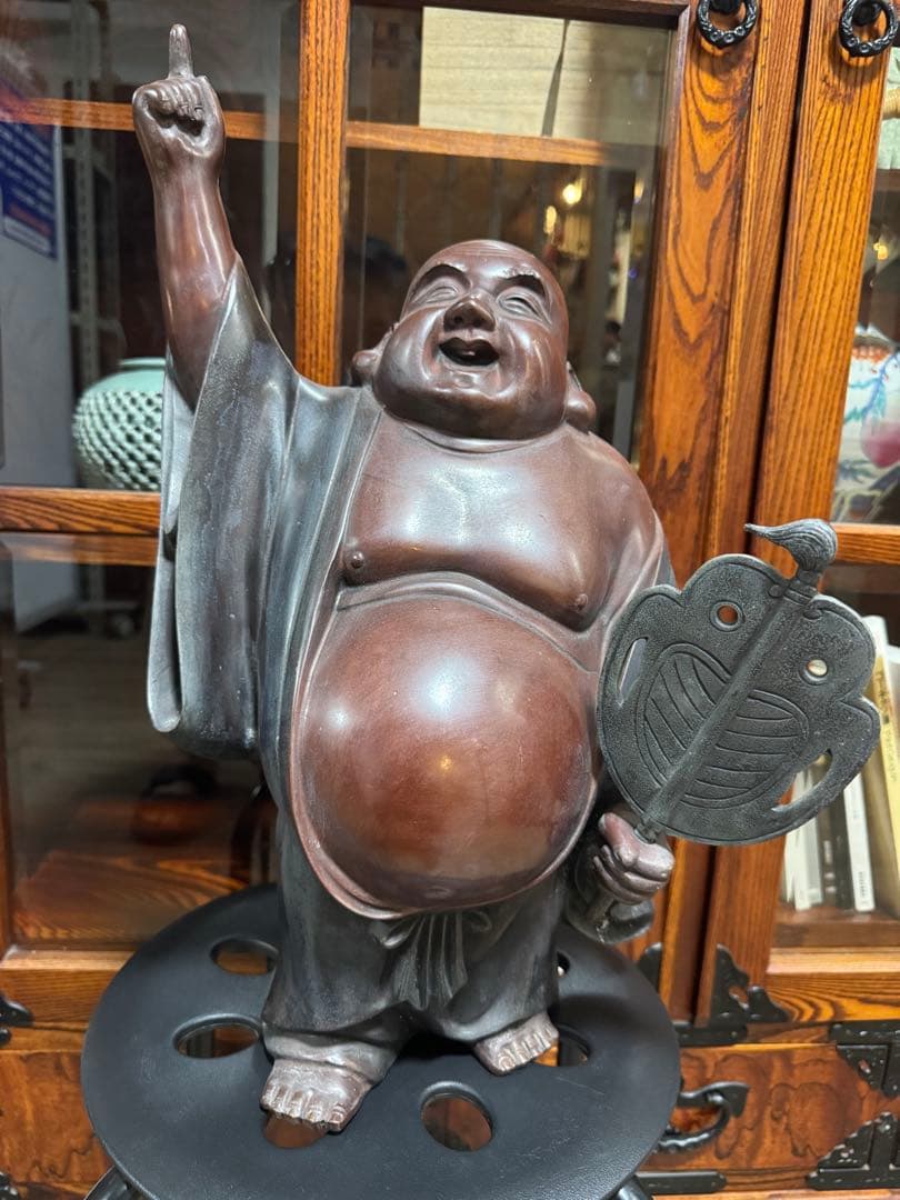 【昭和レトロ・布袋様像】重厚・木彫／銅製 縁起物 約9.5kg 楽天市場】布袋様 仏像 木彫り ミニ 七福神 木製 置物 金運 運気上昇