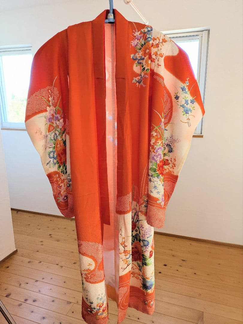 七五三　7歳　着物、肌襦袢、はこせこ、帯フルセット 七五三女の子小物 結び帯はこせこ 7点セット 7才 5才 3才 金 赤