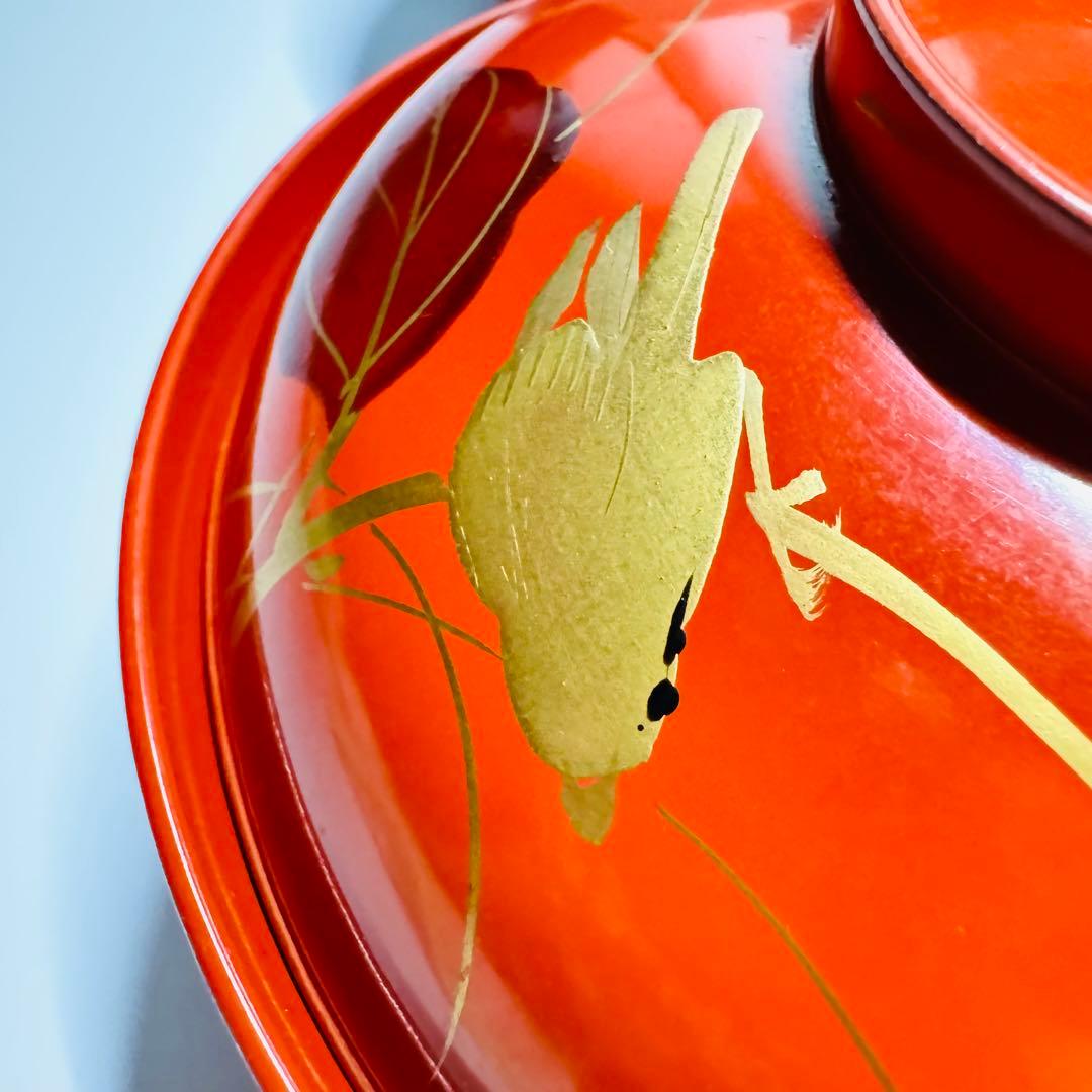 漆器 輪島塗 金蒔絵 鳥花絵 木製 朱 蓋付椀 お煮物椀 吸物椀 10客 骨董