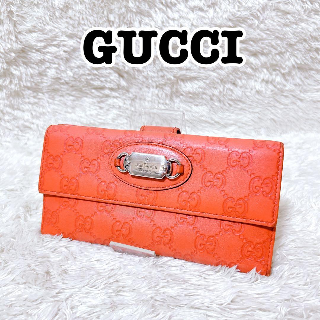 GUCCI グッチ シマレザー 長財布 レッド GG柄 ロゴプレート - メルカリ