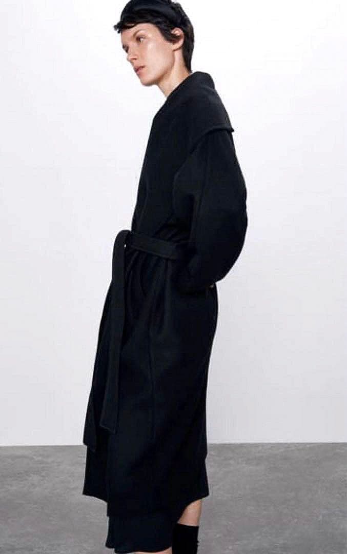 ZARA ザラ ワイドカラー ロングコートMANTECO ブラック - メルカリ