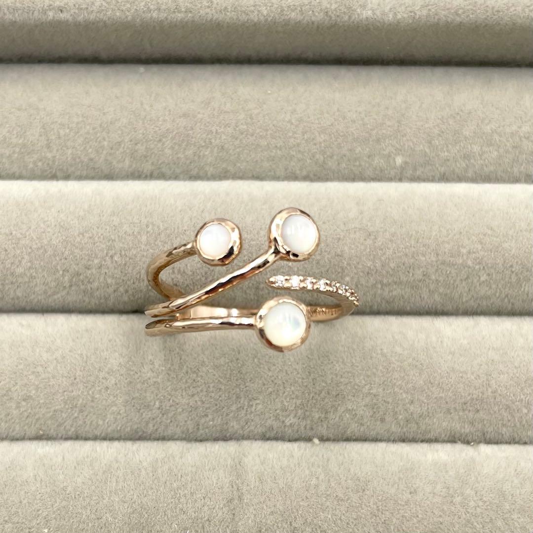 極美品☆シエナロゼ MIRROR 白蝶貝 リング ロゼチナ 9Pダイヤ 12号 Pearl