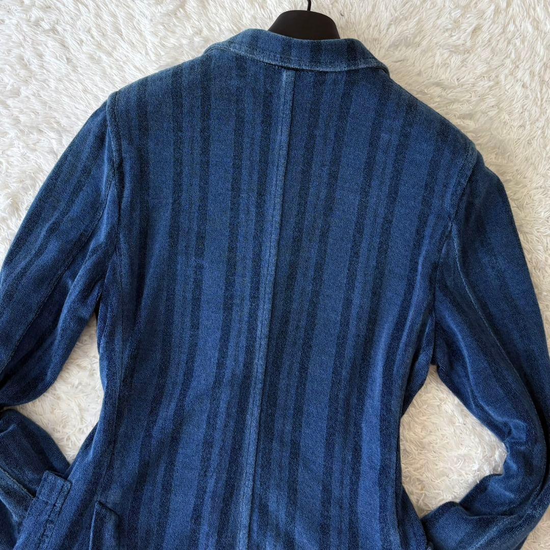 チルコロ テーラードジャケット ストライプ パイル ブルー M ロゴ
