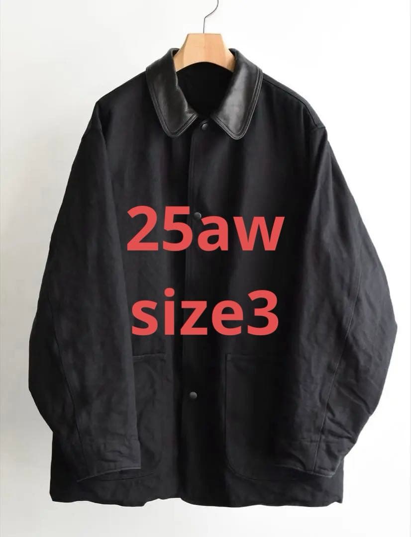 comoli 25aw デニム レザー ワークジャケット　サイズ3 新品未使用 COMOLI 25aw デニム/レザー ワークジャケット サイズ3｜Yahoo!フリマ