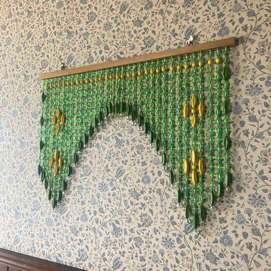 昭和レトロ ビーズのれん レトログリーン 当時物 レトロポップ 美品