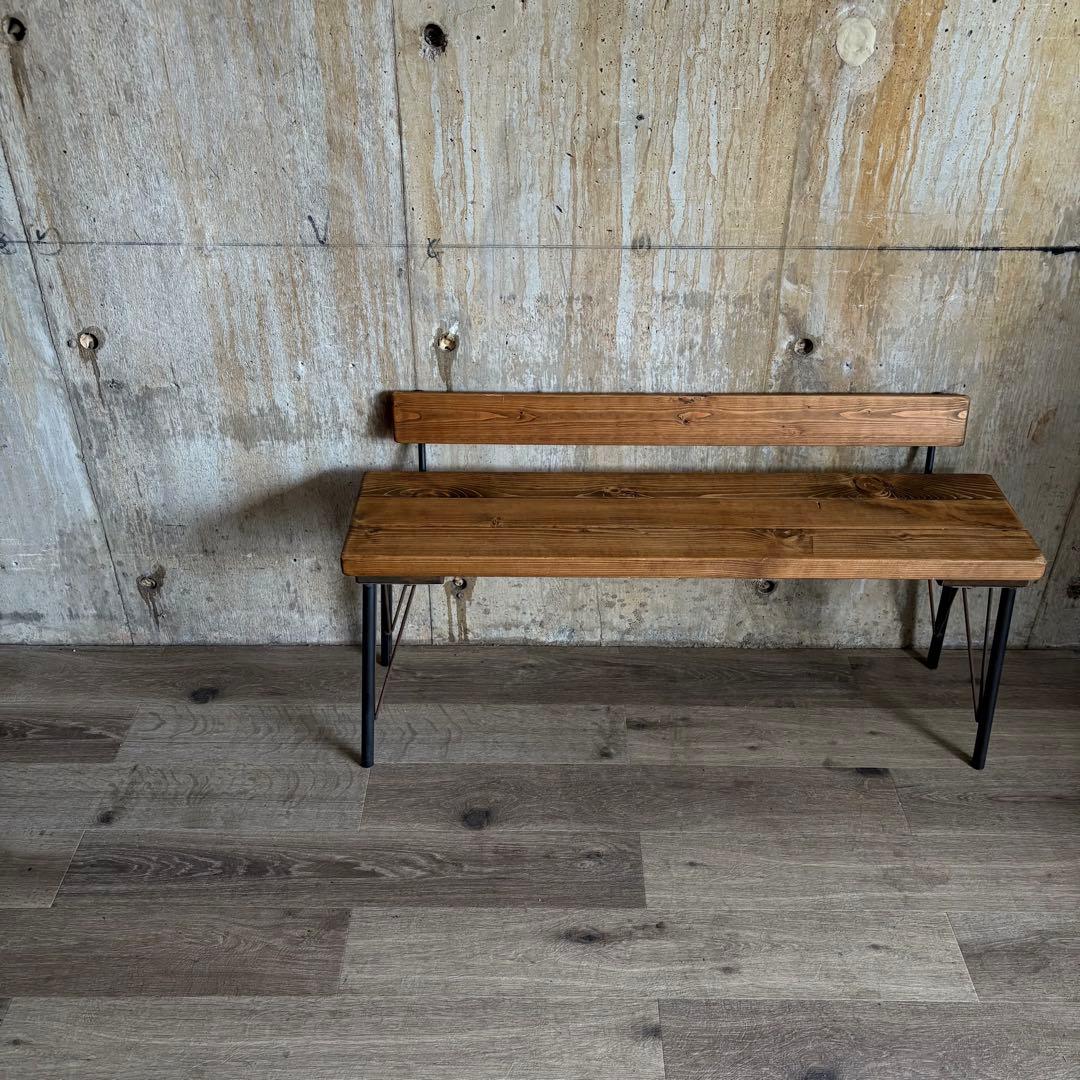 インダストリアル　ローバックベンチ　ヴィンテージ　アイアンフレーム　古材 Old pine & Iron bench-08 アイアン家具 インダストリアル家具 ベンチ