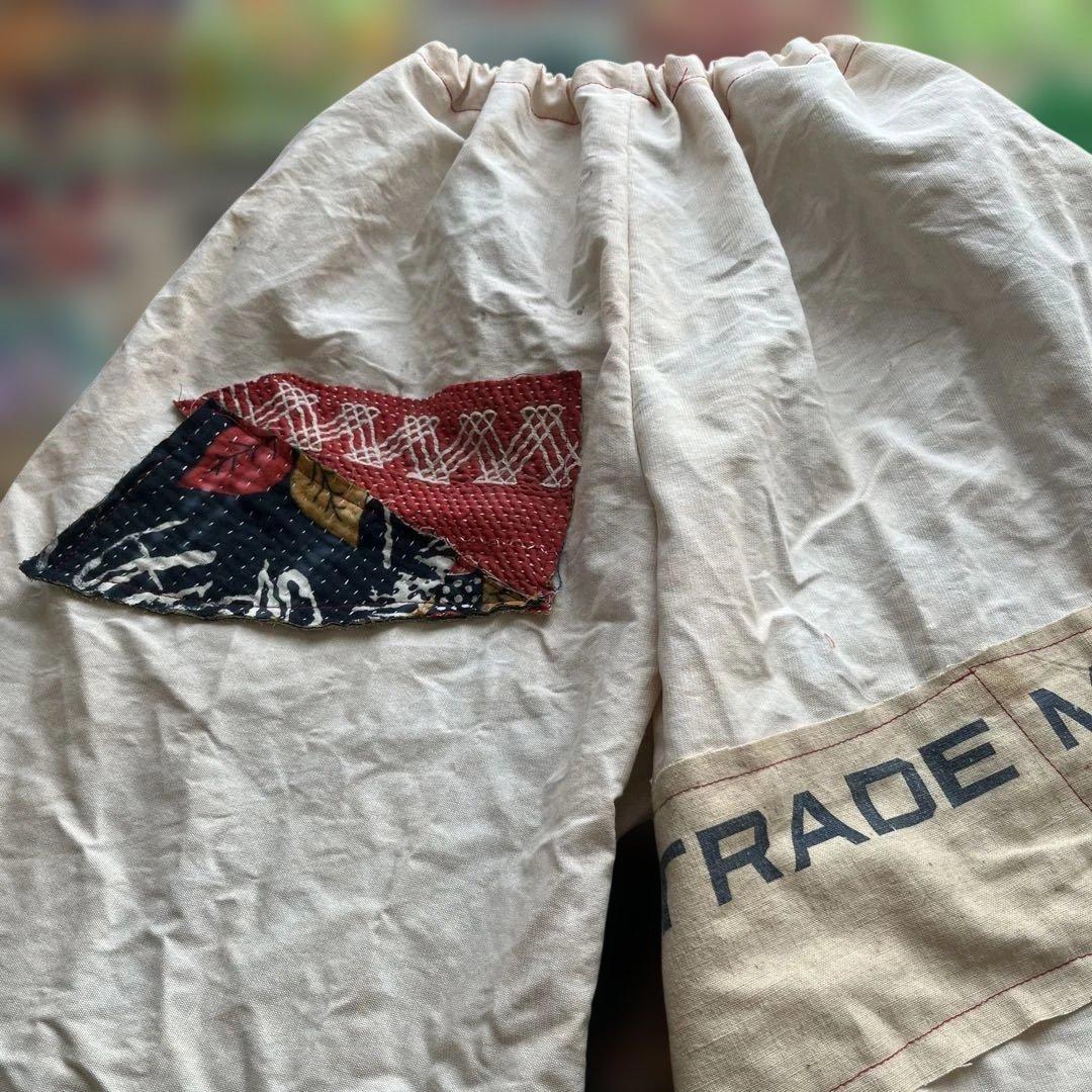 粉袋カラフル刺し子もんぺ手作バルーンパンツ木綿 昭和ハンドメイド