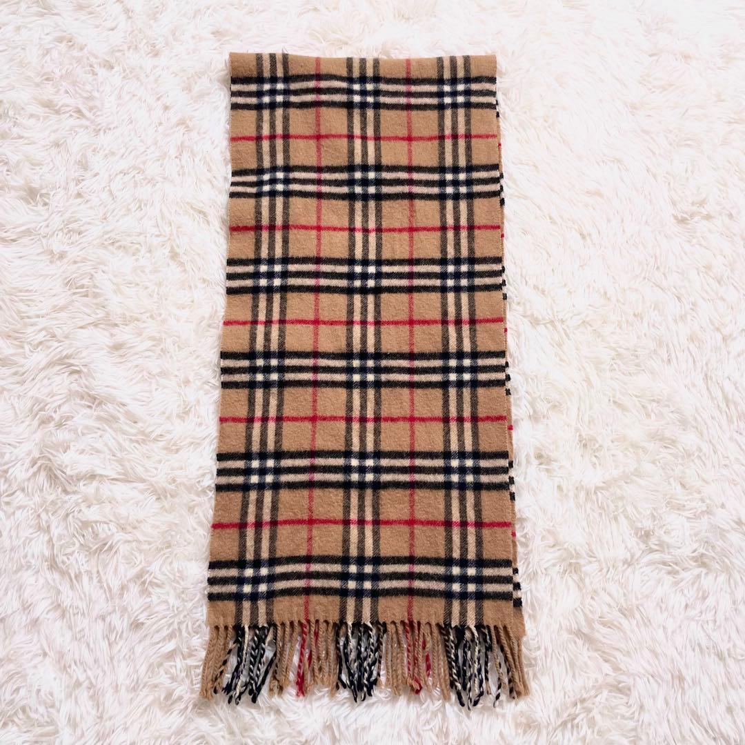 極美品】バーバリー マフラー ノバチェック カシミヤ100% キャメル