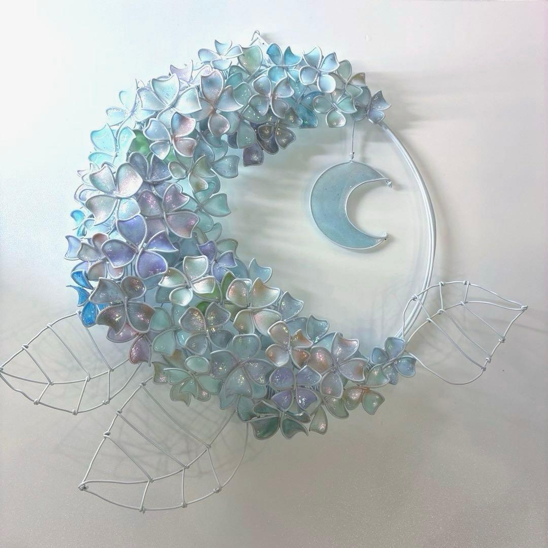 モーニングMoon 大きな紫陽花リース ワイヤークラフト ディップアート