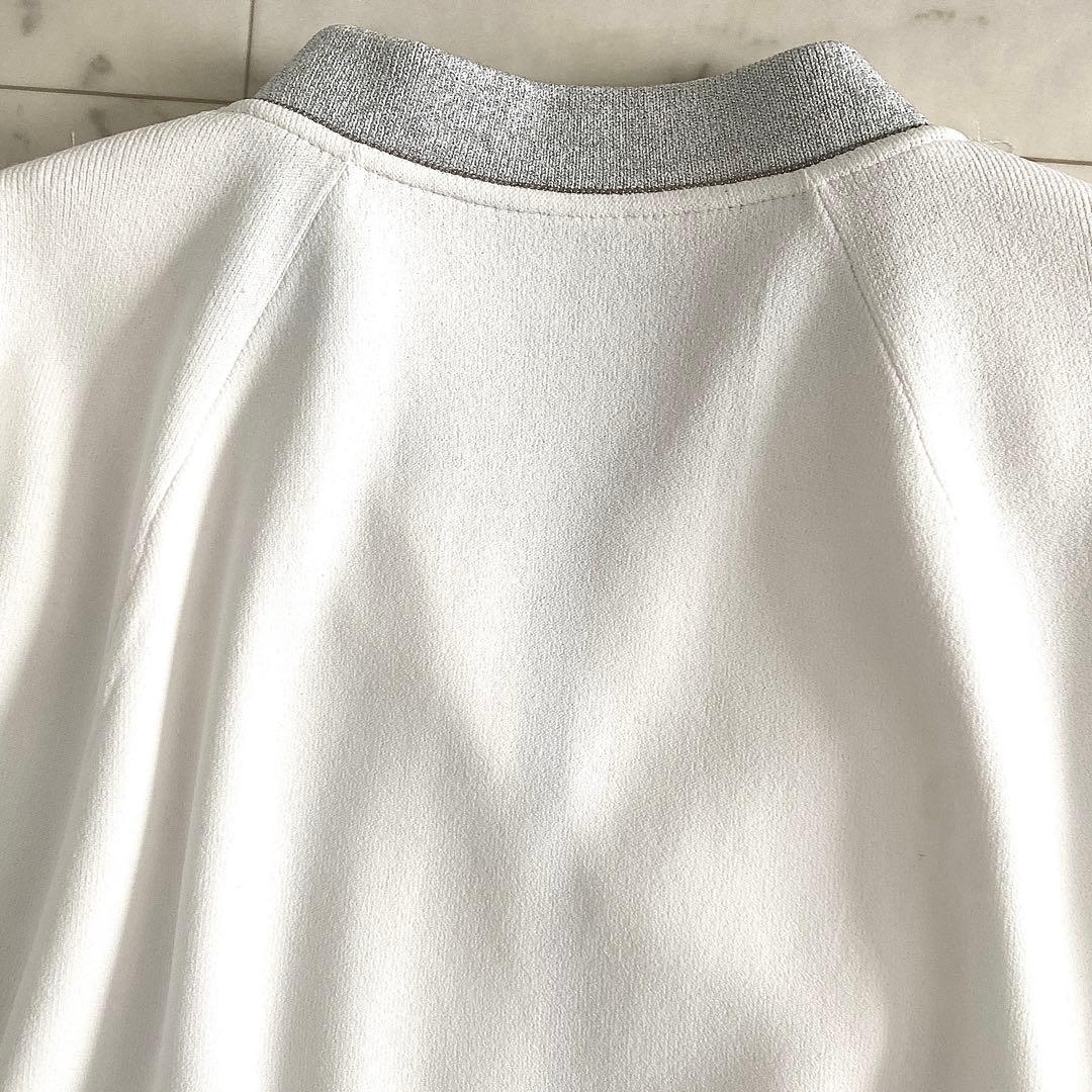 美品 モラビトプルミエ ボールチェーン ラメ襟 レーヨンニットフェザー