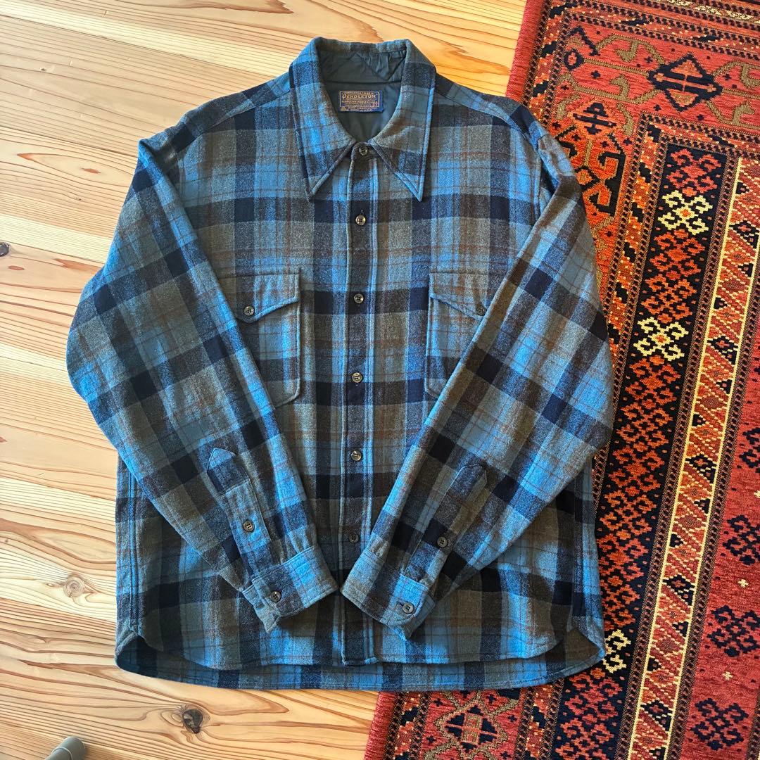 Pendleton ネルシャツ 17サイズ 70s 70年代 USA製 PENDLETON ペンドルトン チェック柄 ウール 長袖シャツ