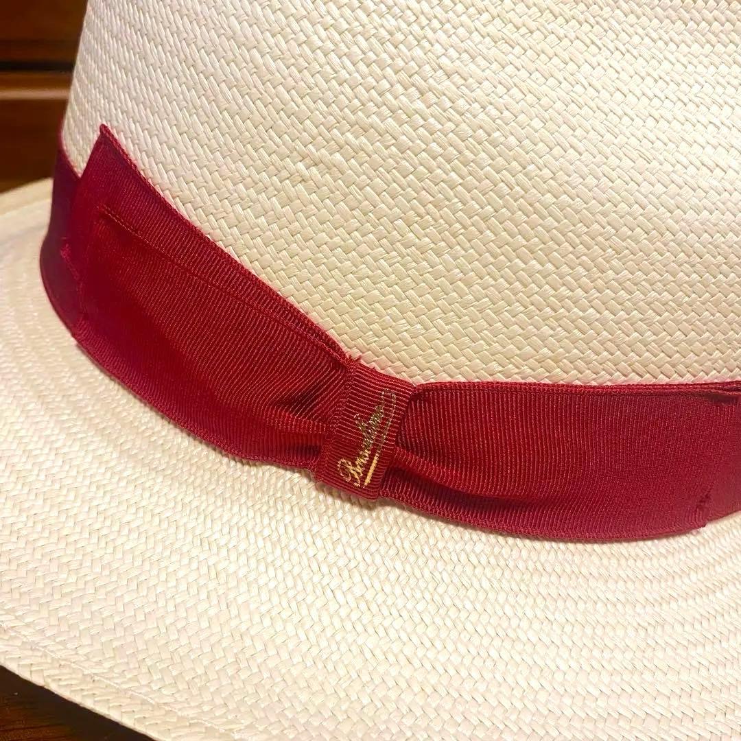 新品 定価4万円台】ボルサリーノ☆高級パナマハット☆赤リボン☆M/実寸