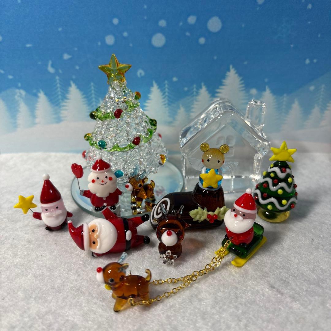 クリスマス　ガラス細工　ミニチュア クリスマスガラス細工｜ソリ引きサンタとトナカイ｜フォーカートグラス