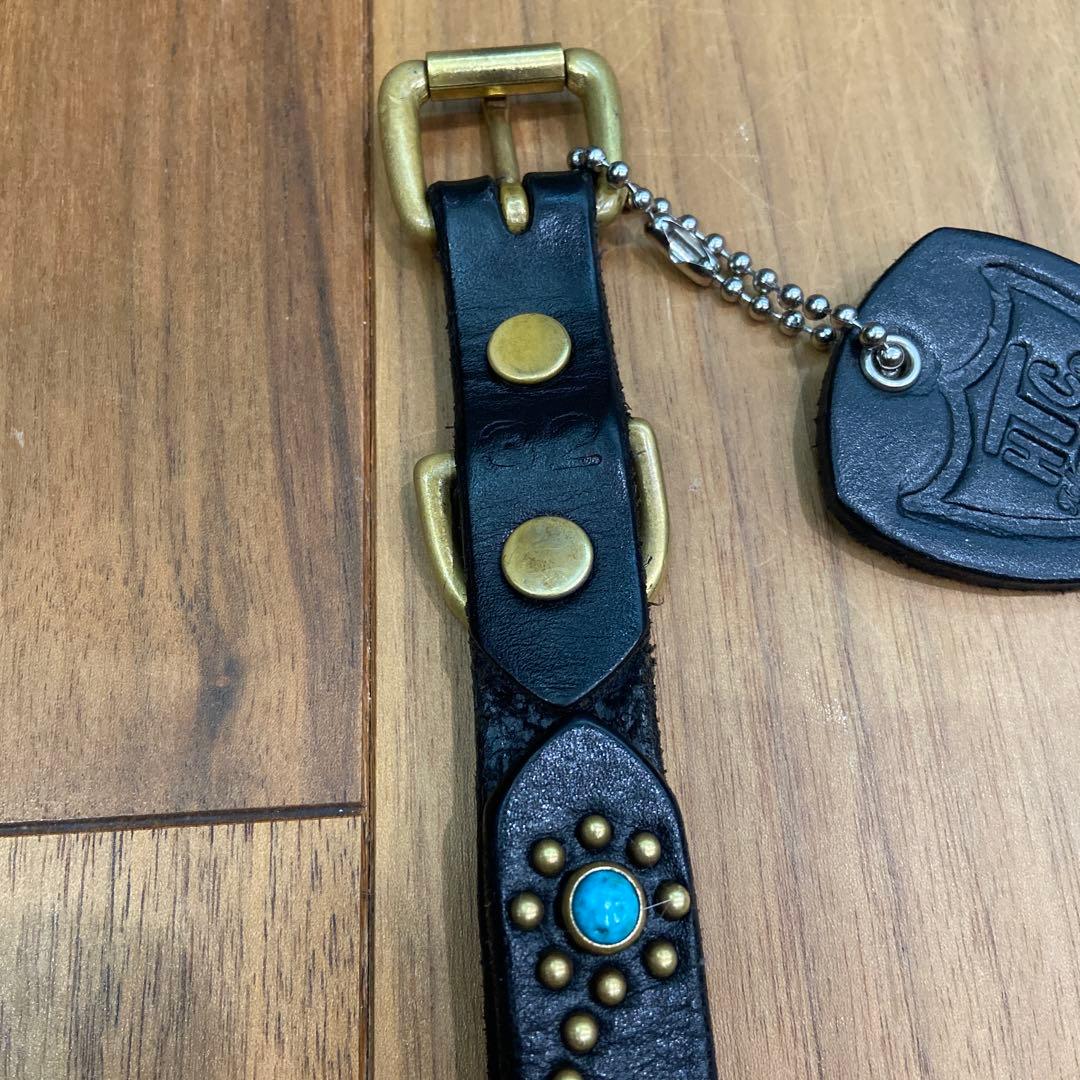 HTC フラワースタッズナローレザーベルト ターコイズ 32inch