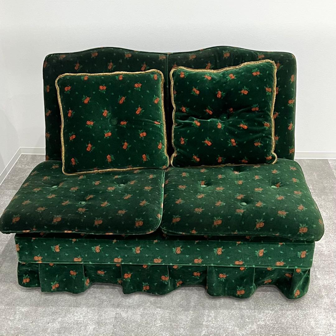 花柄ベルベットソファ 2人掛けソファ 昭和レトロ クッション付き アンティーク 花柄ベルベットソファ 2人掛けソファ 昭和レトロ クッション付き