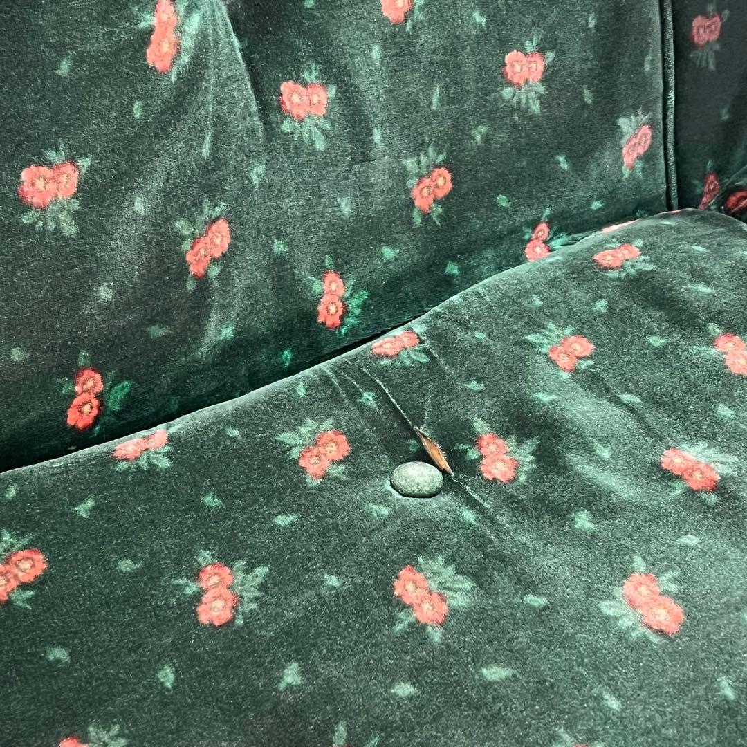 花柄ベルベットソファ 2人掛けソファ 昭和レトロ クッション付き