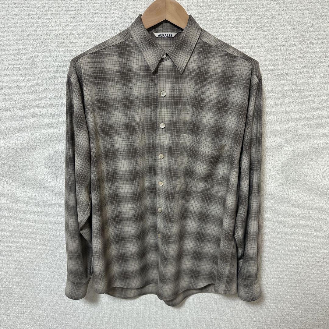 AURALEE エクスクルーシブ ウール ジョージェット チェック シャツ　3 AURALEE エクスクルーシブ ウール ジョージェット チェック シャツ 3