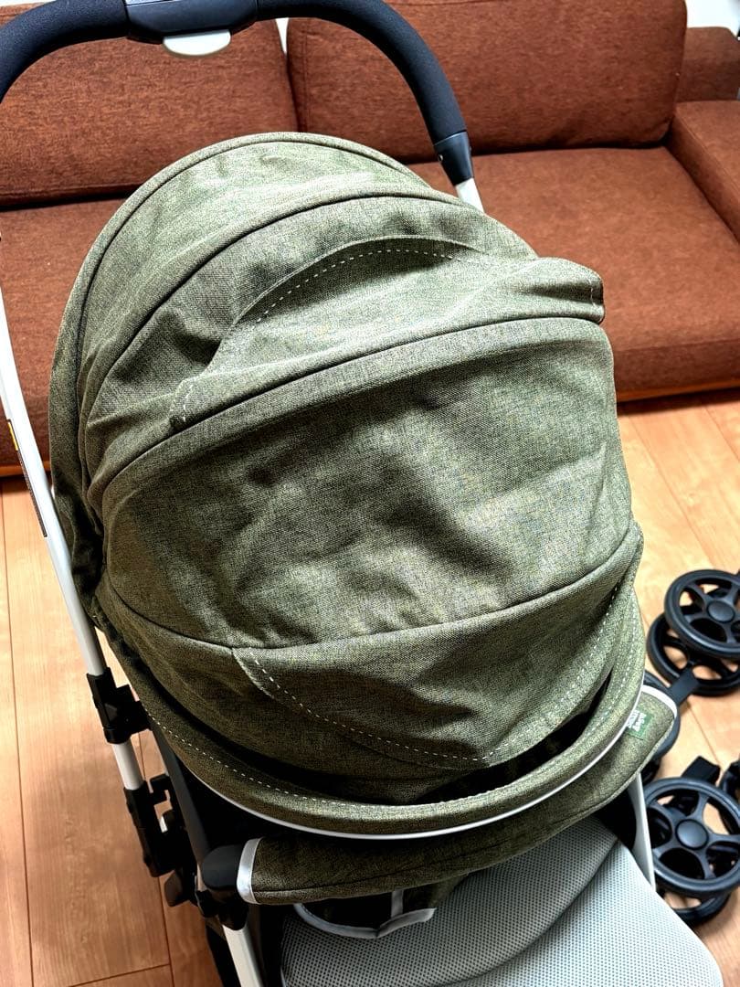 美品】ベビーカー 折りたたみ式 オリーブデニム A型 新生児 出産 育児
