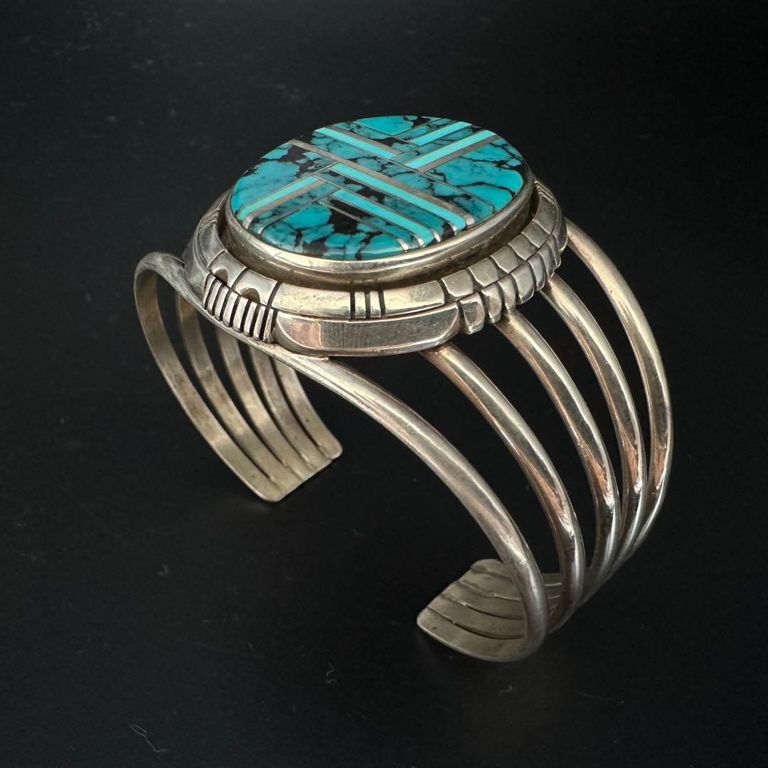 Navajo Randall Joe Tom ターコイズ インレイ バングル