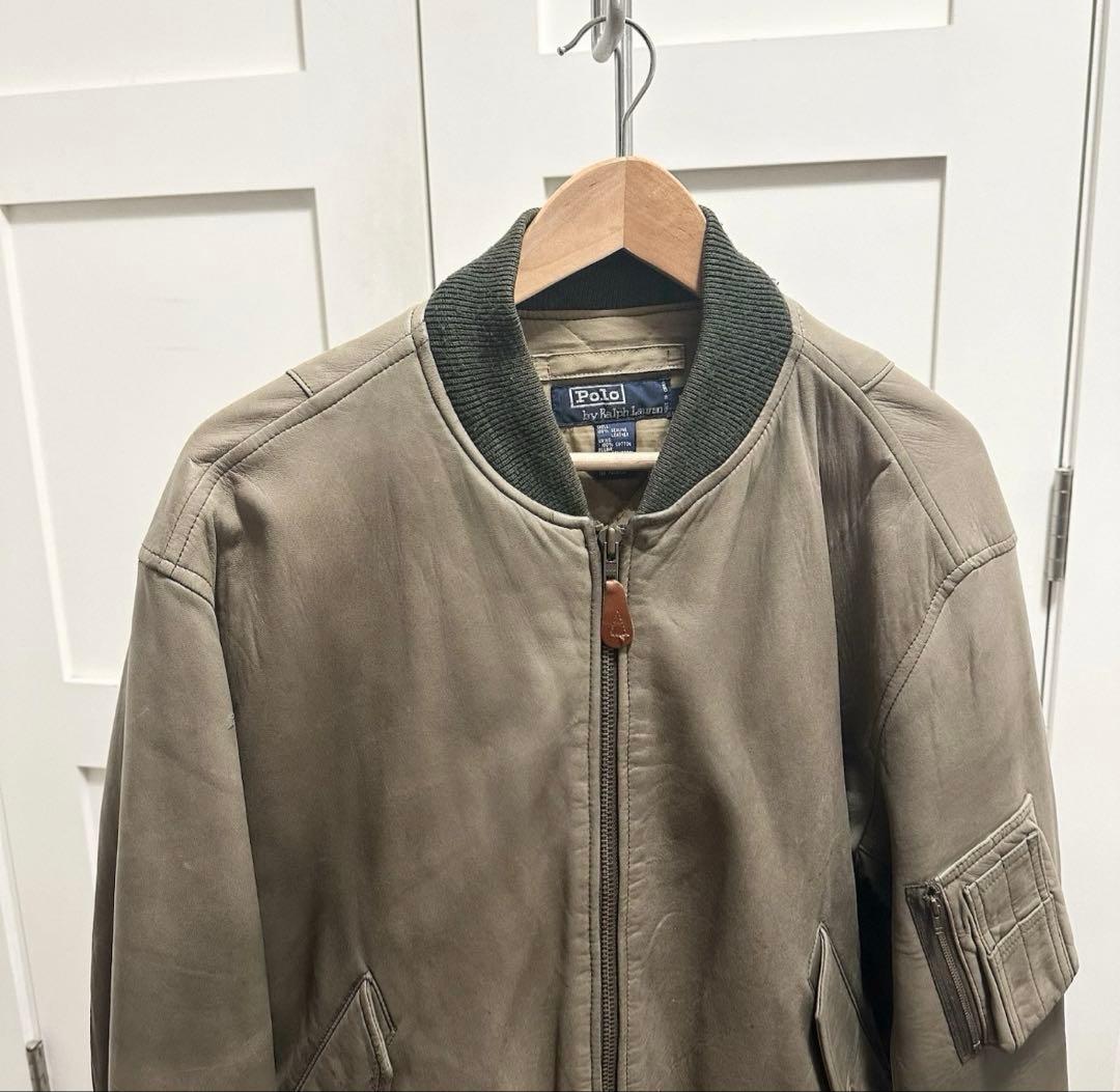 超スペシャル 90s MA1 ラルフローレン レザージャケット オリーブ