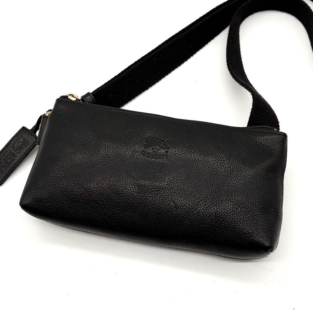 【美品】イルビゾンテ ショルダーバッグ ボディバッグ レザー ブラック 極美品 イルビゾンテ ショルダーバッグ ボディバッグ レザー ブラック