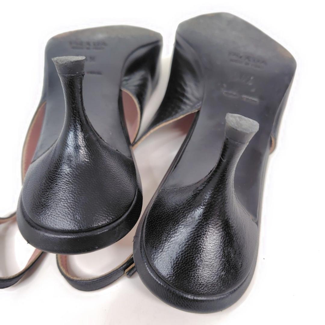 PRADA プラダ サンダル 21.5cm リボン ポインテッド 34.5 黒