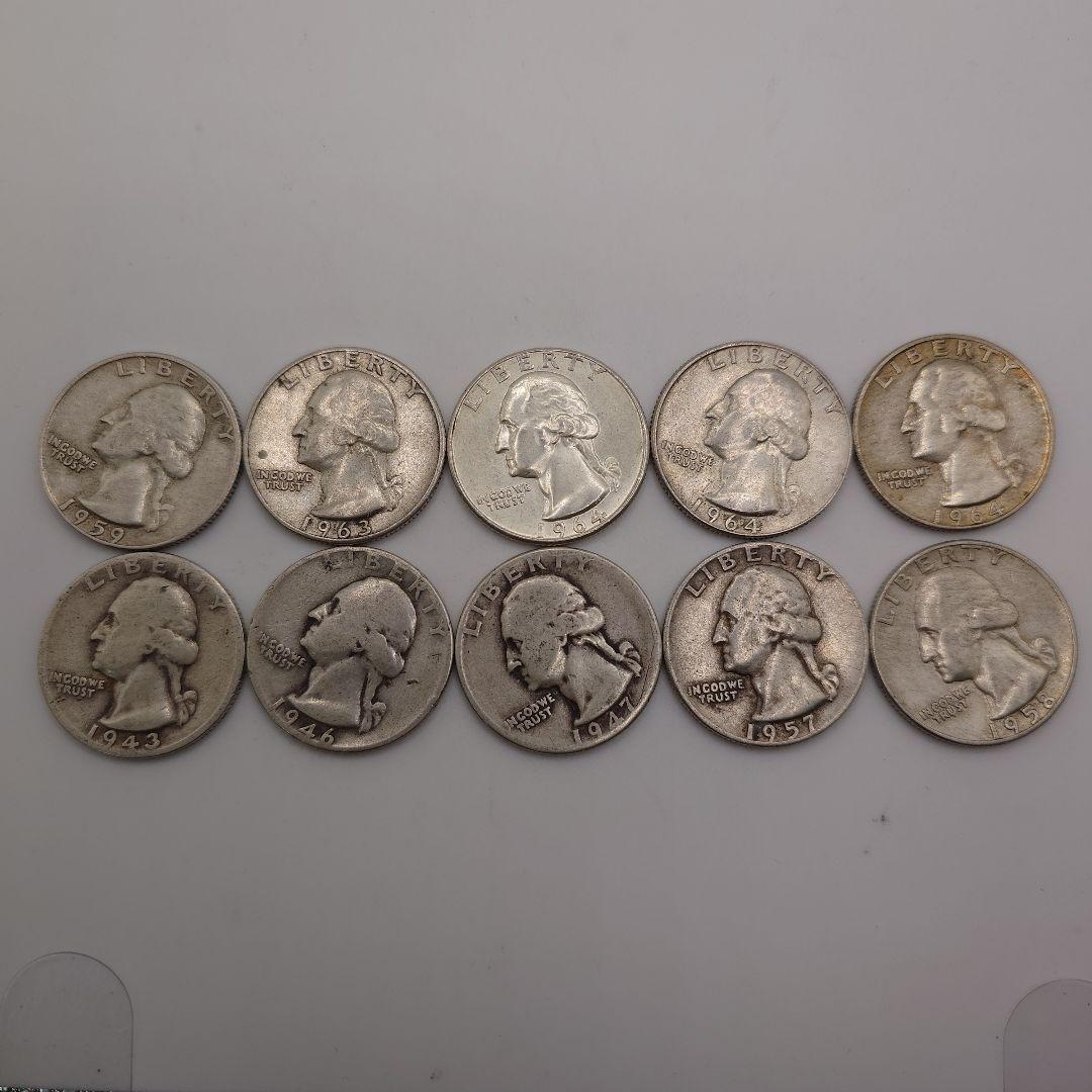 アメリカ クウォーターダラー 25セント 10枚セット 銀貨 a0306 1936年 アメリカ ワシントン クォーター ダラー 銀貨 25セント
