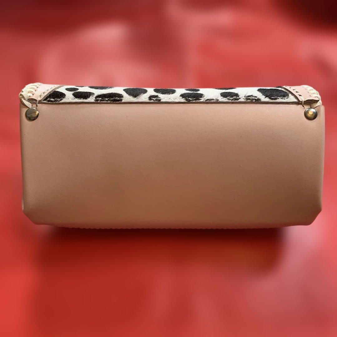 レザークラフト牛革ベビーピンクダルメシアン柄ハラコアコーディオン長