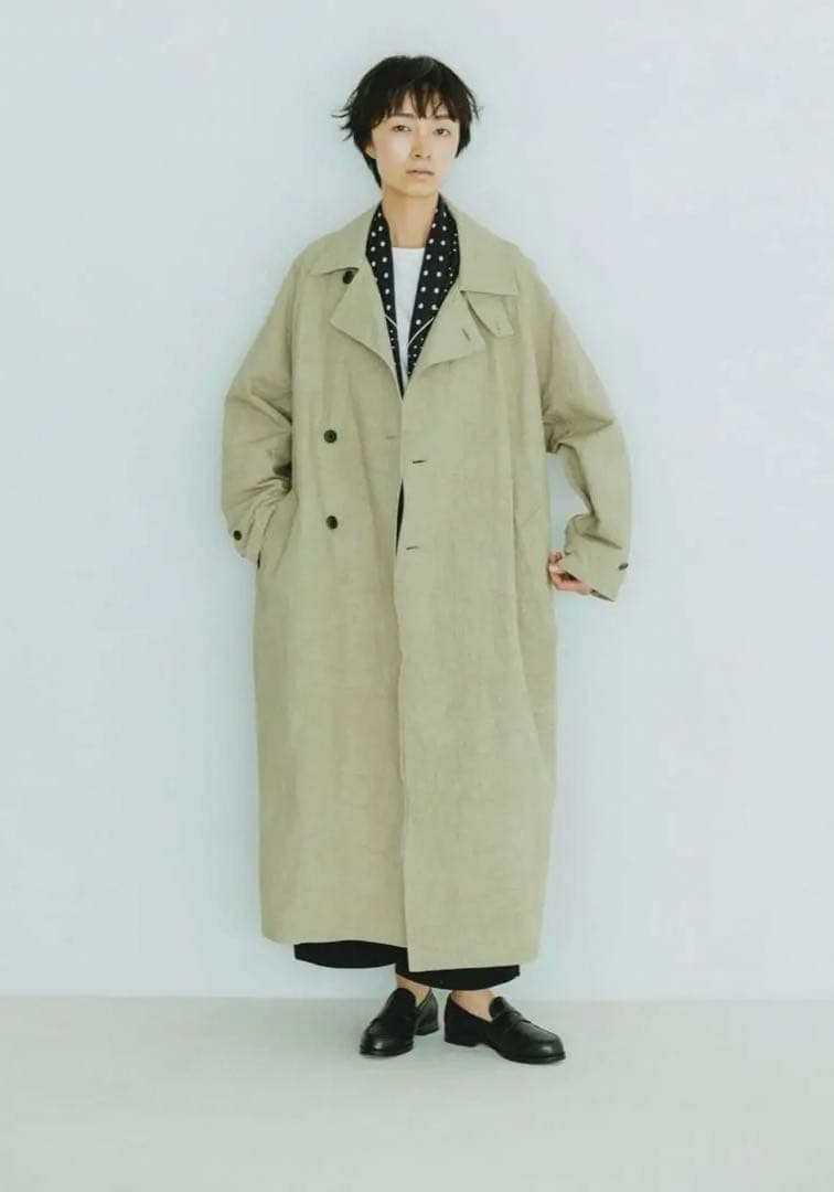 【新品タグ付】かぐれ コットンリネン オーバートレンチ ベージュ 春アウター かぐれ トレンチコート コート 「ユニセックス」コットンリネン