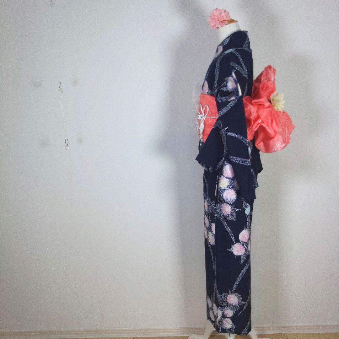 レトロ 浴衣セット 140cm 女の子 花柄 ピンク 兵児帯 新品 リボン