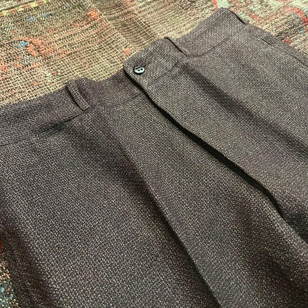 60s トラウザーズ スラックス ウール ブラウン ストレート ダブル