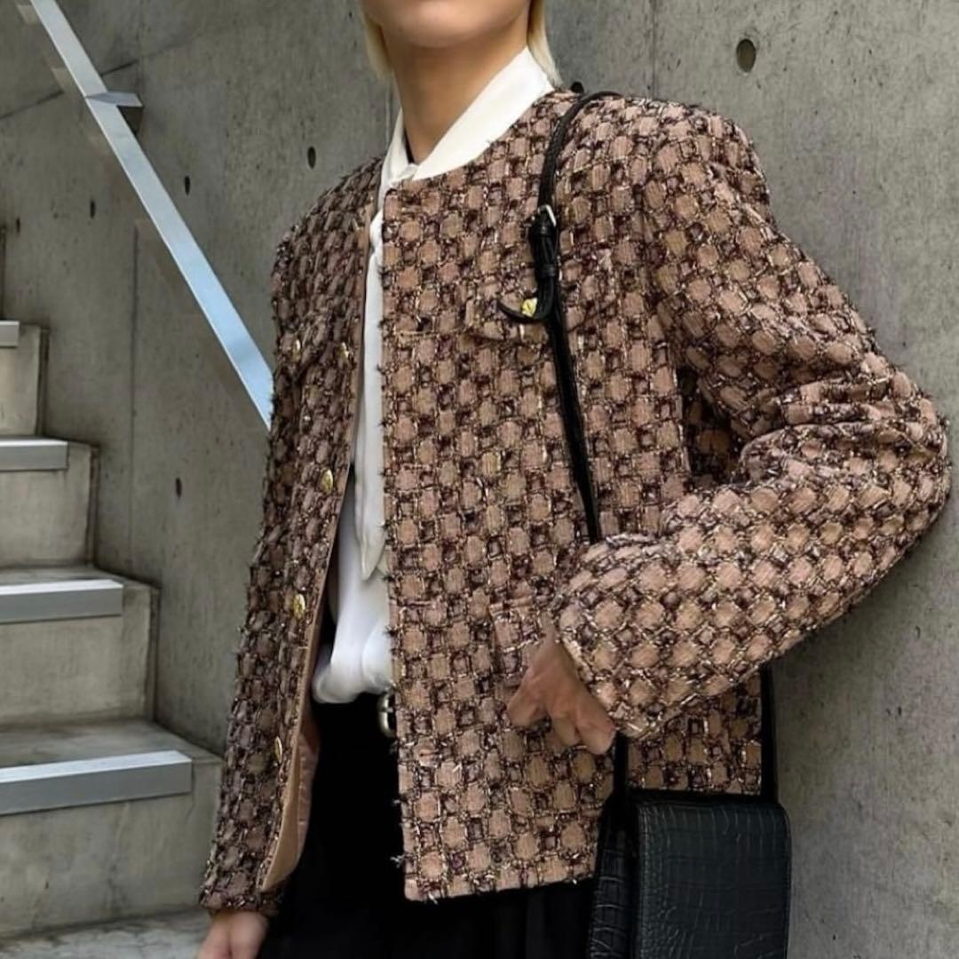 R*Y様 ALUDE アルード block pattern tweed jack - メルカリ