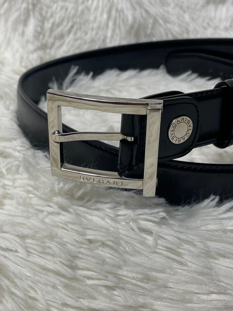 BVLGARI 本革 レザーベルト 黒 シルバーバックル イタリア製 メンズ