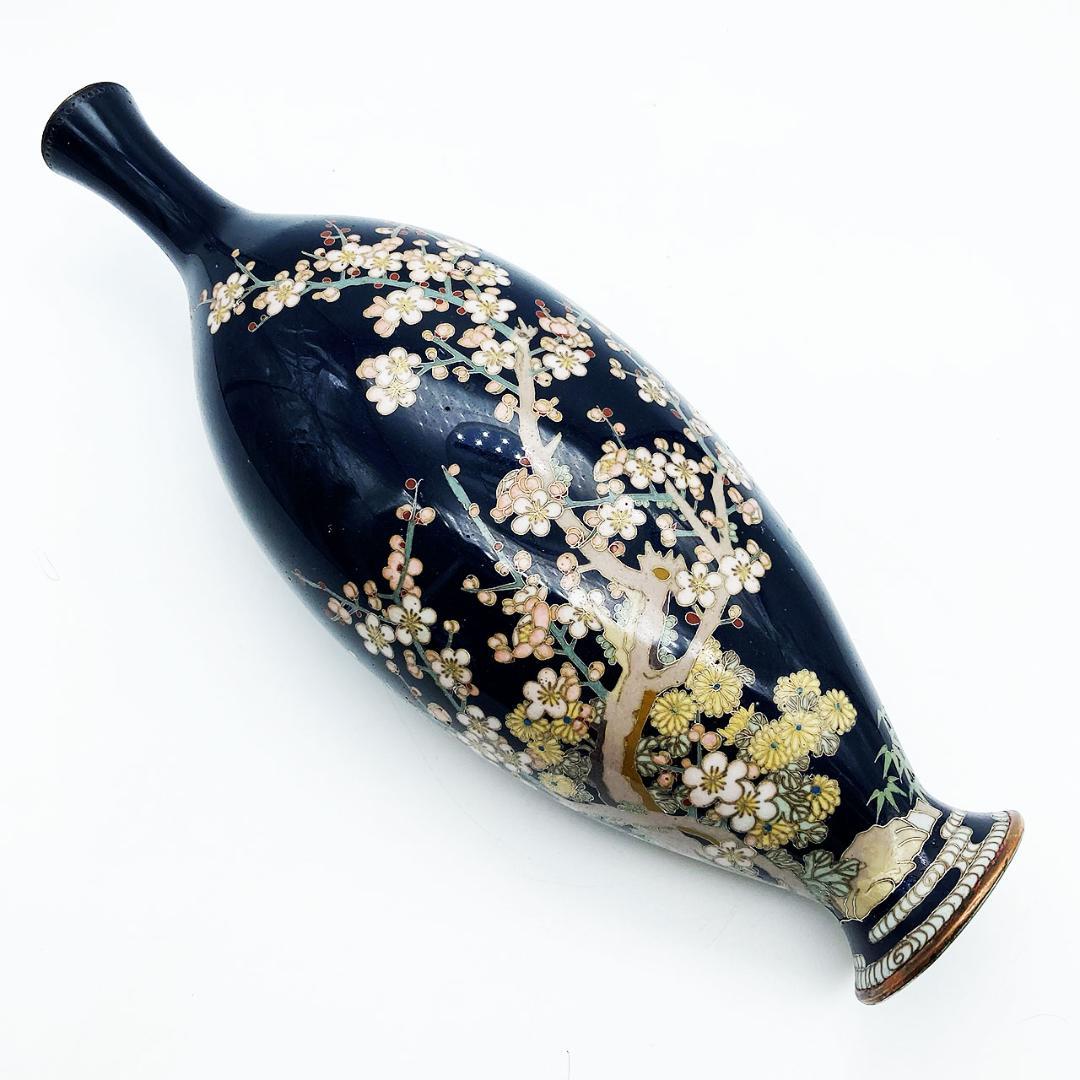 RITAO CHAN公式アカウント04様専用 七宝焼 花瓶 扁壺形 茄子紺地