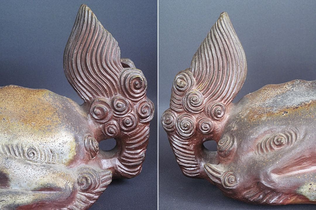 優品‼ 備前名工! 藤原陶斎 作『獅子置物』細工物 高19.5㎝ 横