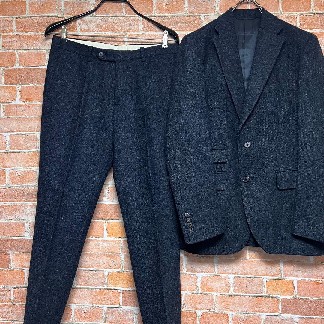 希少)bishitto 英国製 MOON ツイードスーツセットアップ 紺色 - メルカリ