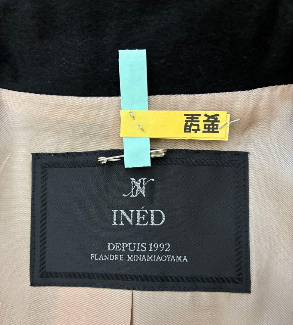 美品7号イネドINED カシミヤ100%ラップコート 黒 冠婚葬祭フォーマル